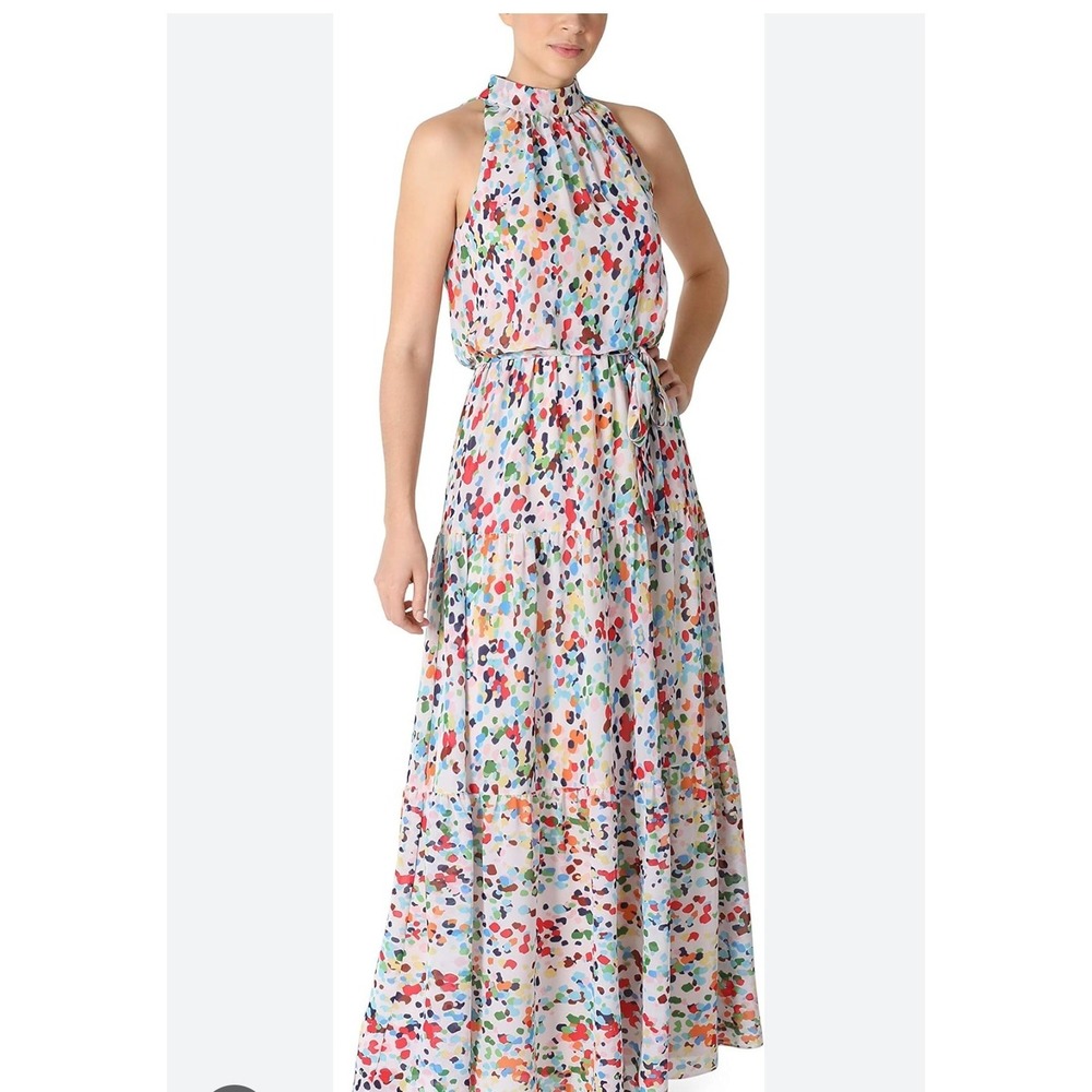 Julia Jordan Maxi Dress Chiffon Halter Neck Sleeveless Party Multicolor Size S